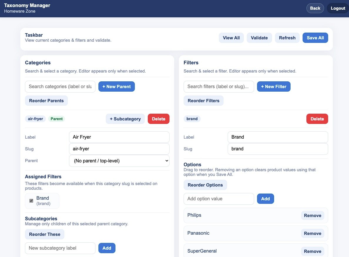 Categories and Filters